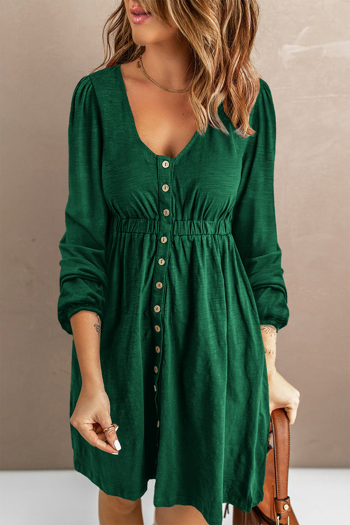 Ella Magic Button Down Long Sleeve Dress with Pockets-Trendsi-Evergreen-M-[option4]-[option5]-[option6]-[option7]-[option8]-Shop-Boutique-Clothing-for-Women-Online