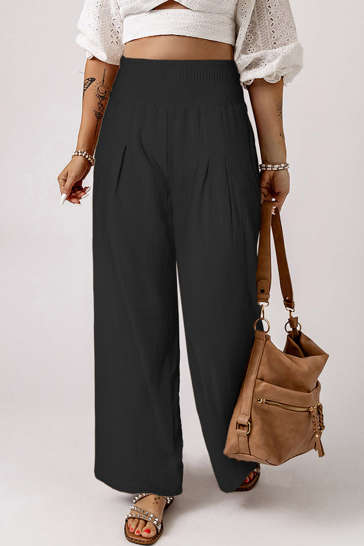 Smocked High Waist Wide Leg Pants-Trendsi-Black-S-[option4]-[option5]-[option6]-[option7]-[option8]-Shop-Boutique-Clothing-for-Women-Online