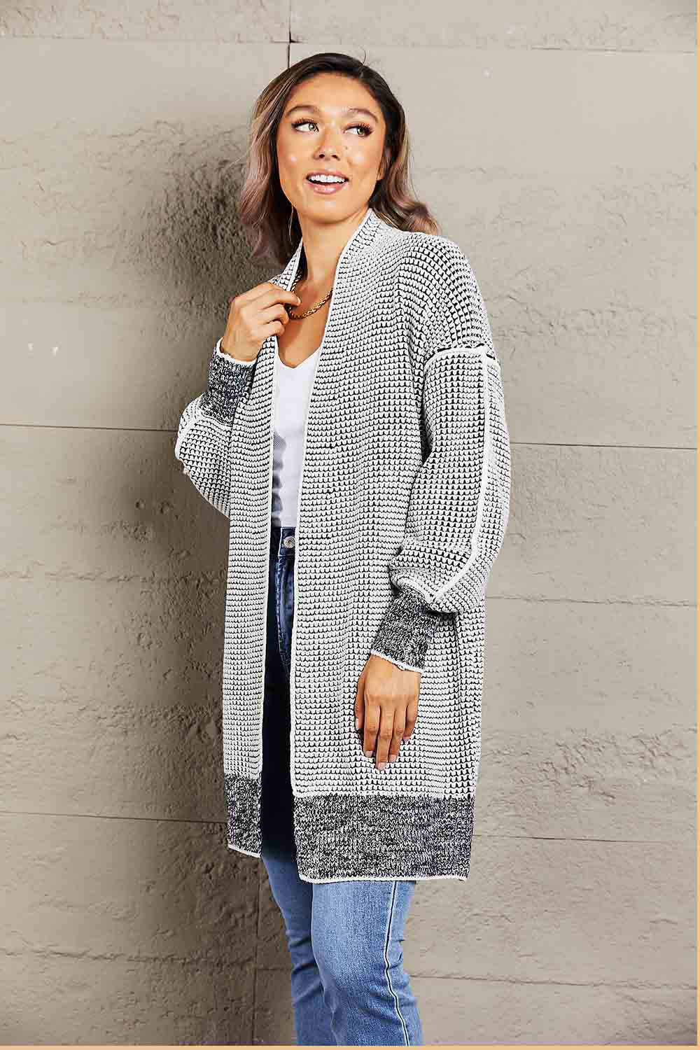 Woven Right Heathered Open Front Longline Cardigan-Trendsi-[option4]-[option5]-[option6]-[option7]-[option8]-Shop-Boutique-Clothing-for-Women-Online