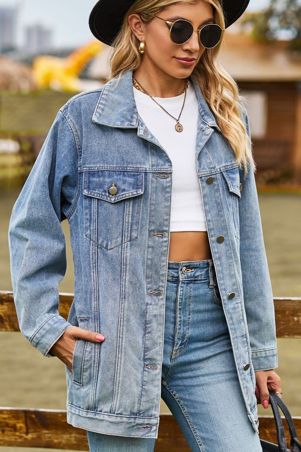 Buttoned Collared Neck Denim Jacket with Pockets-Trendsi-Medium-S-[option4]-[option5]-[option6]-[option7]-[option8]-Shop-Boutique-Clothing-for-Women-Online