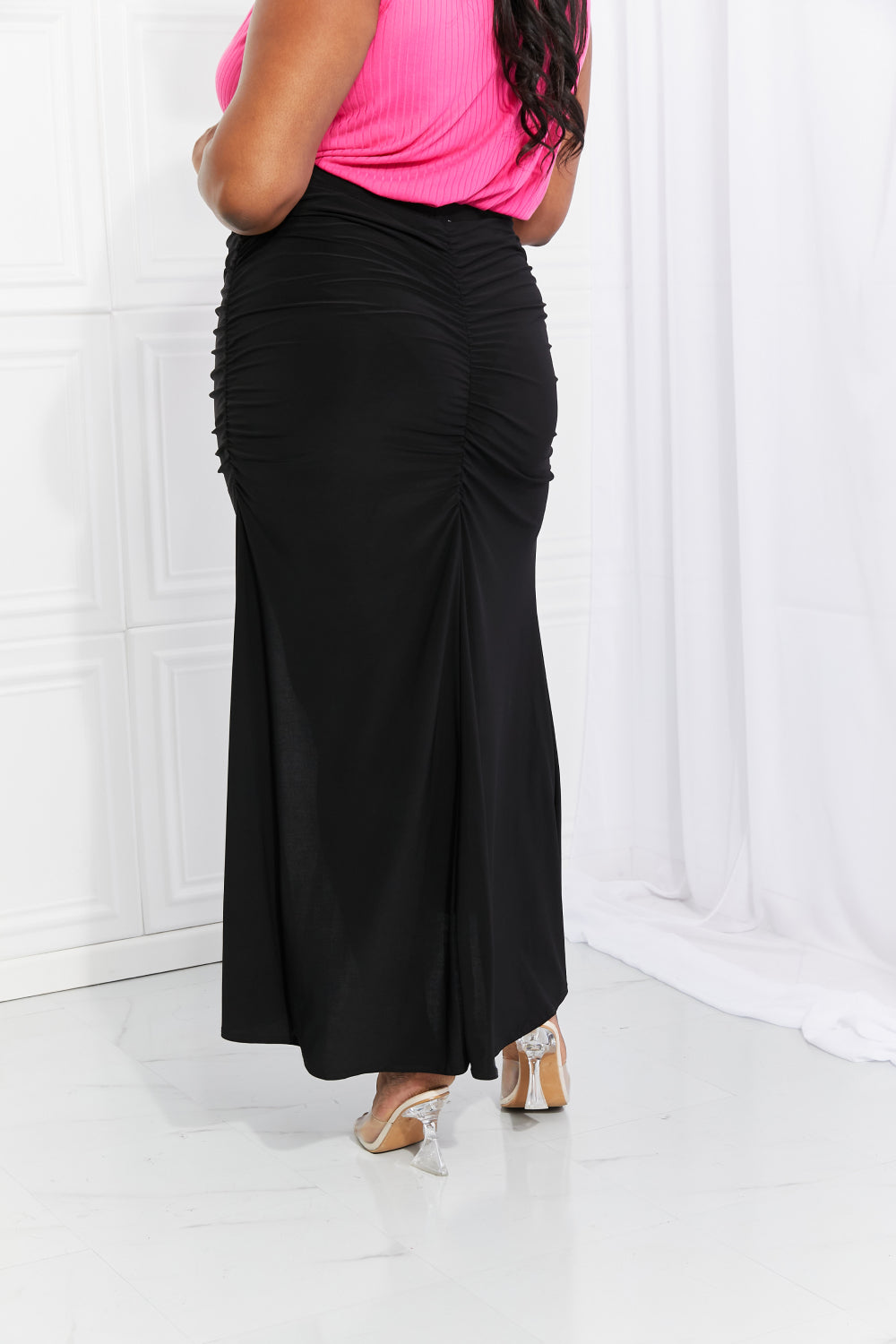 White Birch Up and Up Ruched Slit Maxi Skirt in Black-Trendsi-[option4]-[option5]-[option6]-[option7]-[option8]-Shop-Boutique-Clothing-for-Women-Online