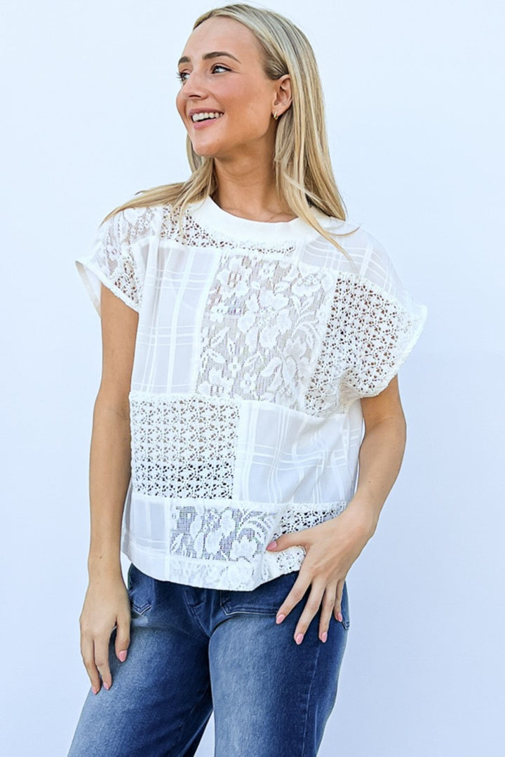 And The Why Lace Patchwork Short Sleeve Top and Cami Set-Trendsi-White-S-[option4]-[option5]-[option6]-[option7]-[option8]-Shop-Boutique-Clothing-for-Women-Online