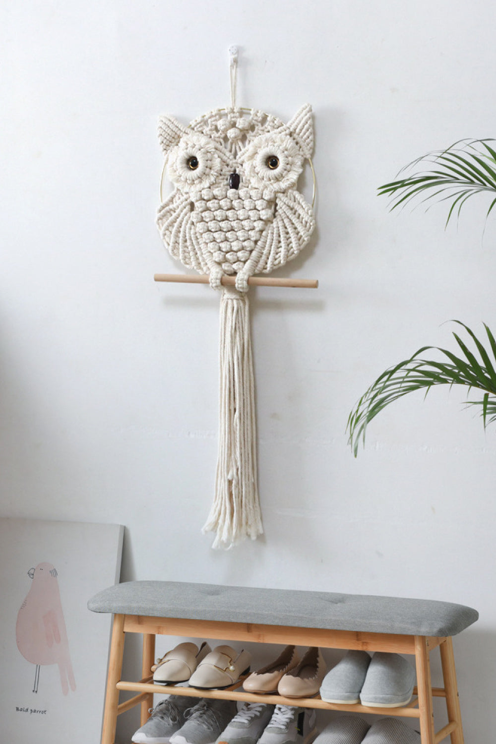 Hand-Woven Owl Macrame Wall Hanging-Trendsi-Cream-One Size-[option4]-[option5]-[option6]-[option7]-[option8]-Shop-Boutique-Clothing-for-Women-Online