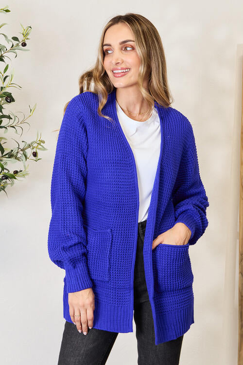 Zenana Waffle-Knit Open Front Cardigan-Trendsi-Bright Blue-S-[option4]-[option5]-[option6]-[option7]-[option8]-Shop-Boutique-Clothing-for-Women-Online