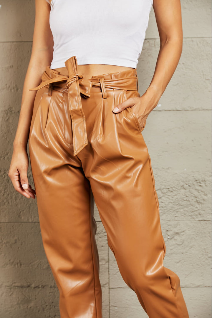 HEYSON Powerful You Faux Leather Paperbag Waist Pants-Trendsi-[option4]-[option5]-[option6]-[option7]-[option8]-Shop-Boutique-Clothing-for-Women-Online