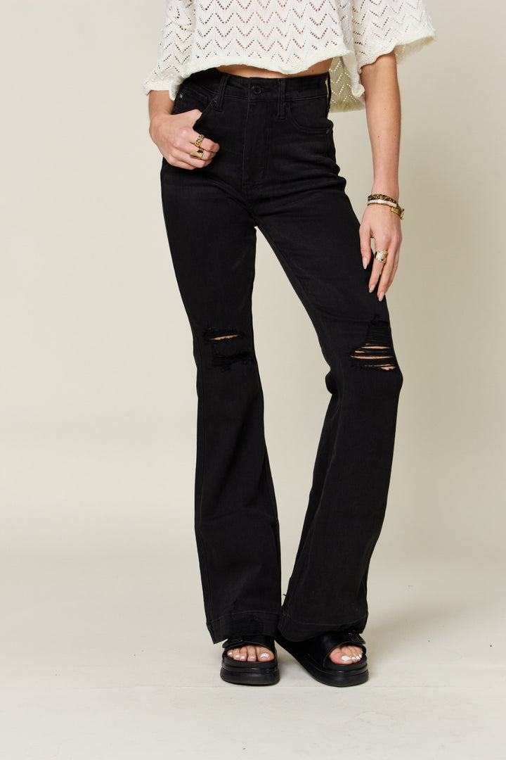 Judy Blue Black High Waist Distressed Flare Jeans-Trendsi-Black-0(24)-[option4]-[option5]-[option6]-[option7]-[option8]-Shop-Boutique-Clothing-for-Women-Online