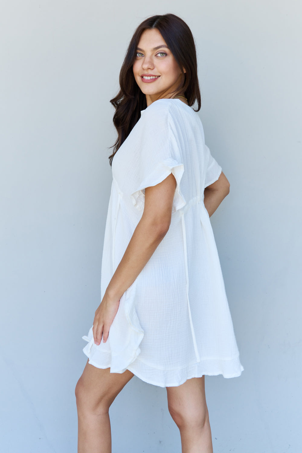 Ninexis Out Of Time Ruffle Hem Dress with Drawstring Waistband in White-Trendsi-[option4]-[option5]-[option6]-[option7]-[option8]-Shop-Boutique-Clothing-for-Women-Online