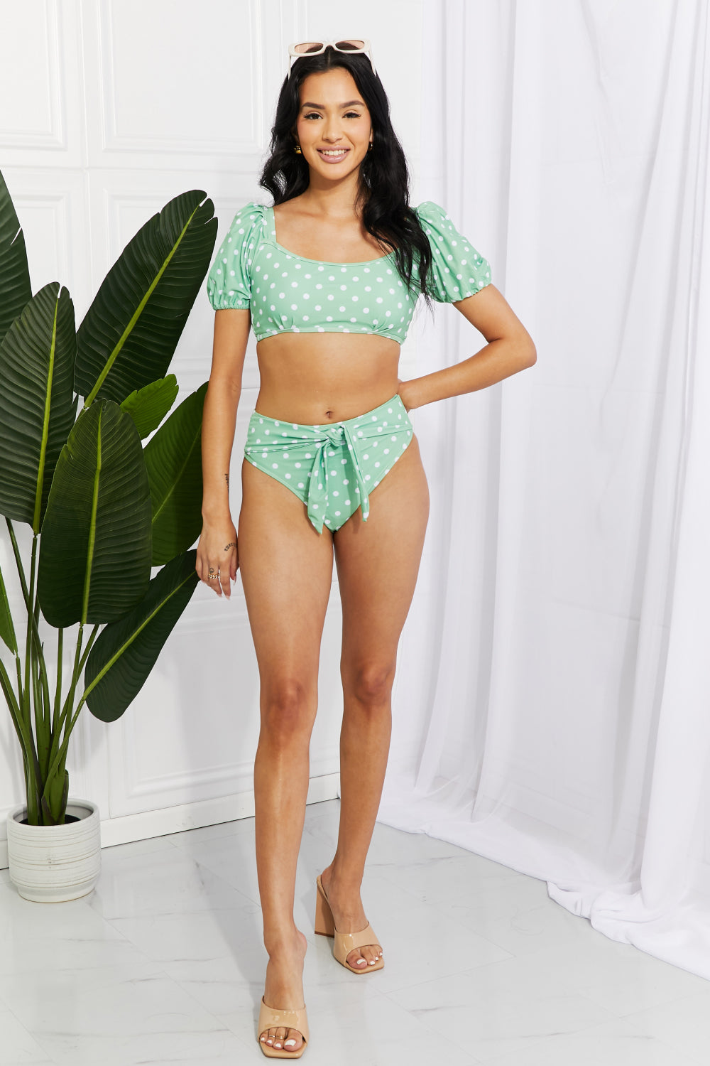 Marina West Swim Vacay Ready Puff Sleeve Bikini in Gum Leaf-Trendsi-[option4]-[option5]-[option6]-[option7]-[option8]-Shop-Boutique-Clothing-for-Women-Online