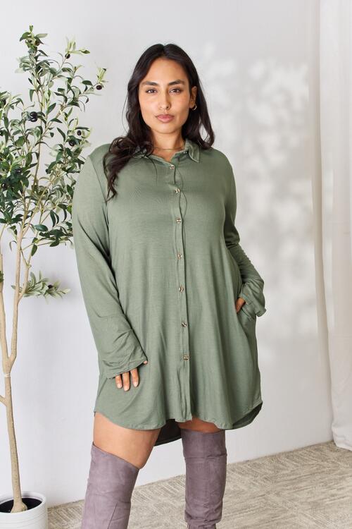 Celeste Button Down Shirt Dress-Trendsi-Dusty Olive-S-[option4]-[option5]-[option6]-[option7]-[option8]-Shop-Boutique-Clothing-for-Women-Online