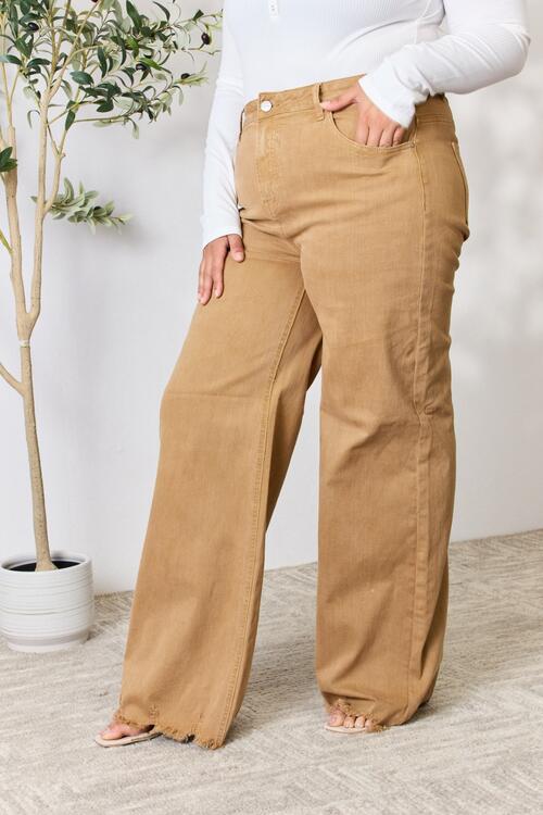 RISEN Fringe Hem Wide Leg Jeans-Trendsi-[option4]-[option5]-[option6]-[option7]-[option8]-Shop-Boutique-Clothing-for-Women-Online