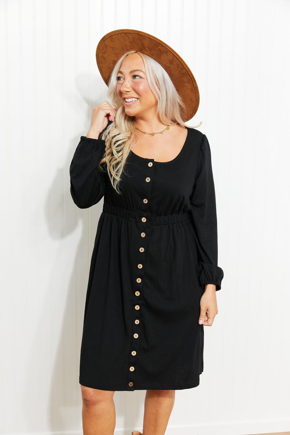 Ella Magic Empire Waist Long Sleeve Button Front Dress-Trendsi-[option4]-[option5]-[option6]-[option7]-[option8]-Shop-Boutique-Clothing-for-Women-Online