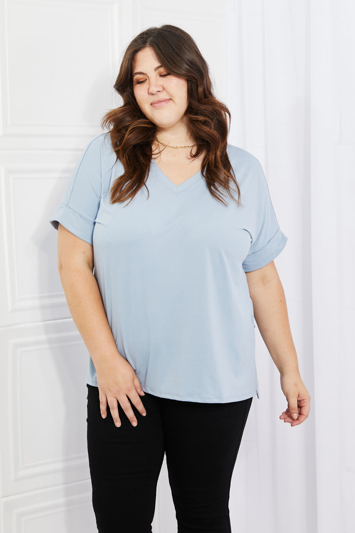 Zenana Simply Comfy V-Neck Loose Fit Shirt in Blue-Trendsi-Misty Blue-S-[option4]-[option5]-[option6]-[option7]-[option8]-Shop-Boutique-Clothing-for-Women-Online