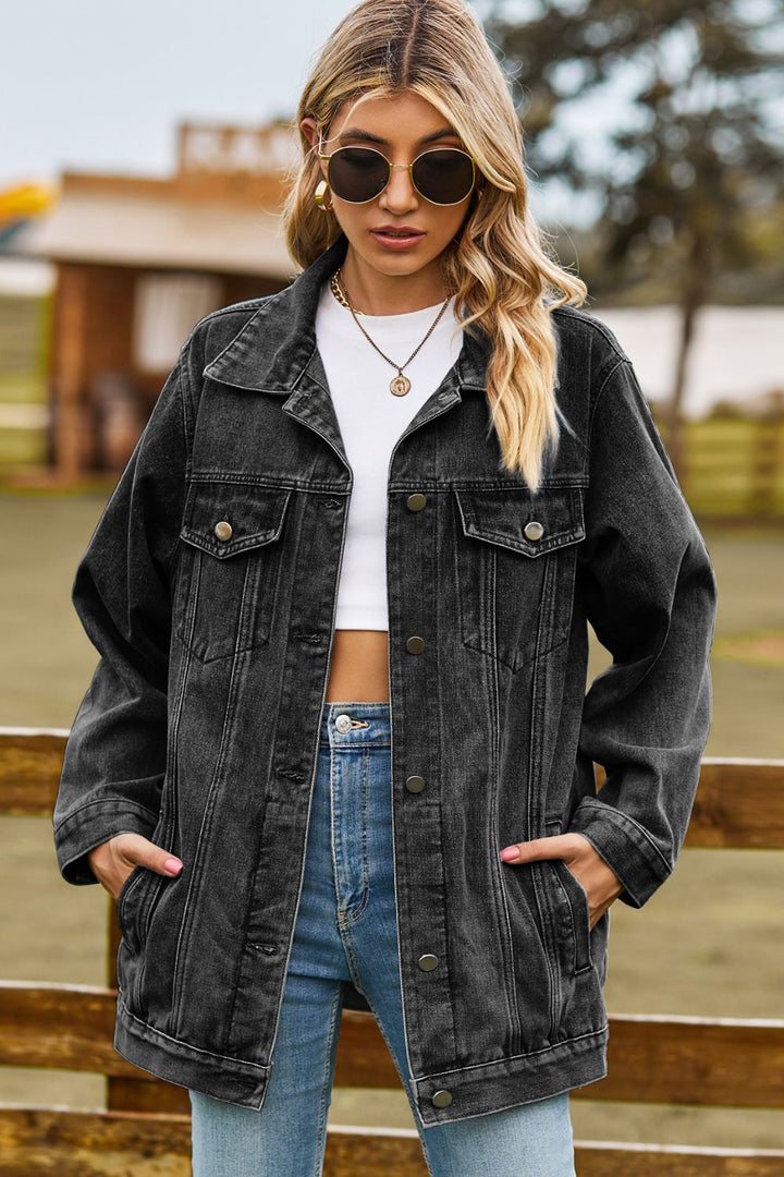 Buttoned Collared Neck Denim Jacket with Pockets-Trendsi-Black-S-[option4]-[option5]-[option6]-[option7]-[option8]-Shop-Boutique-Clothing-for-Women-Online