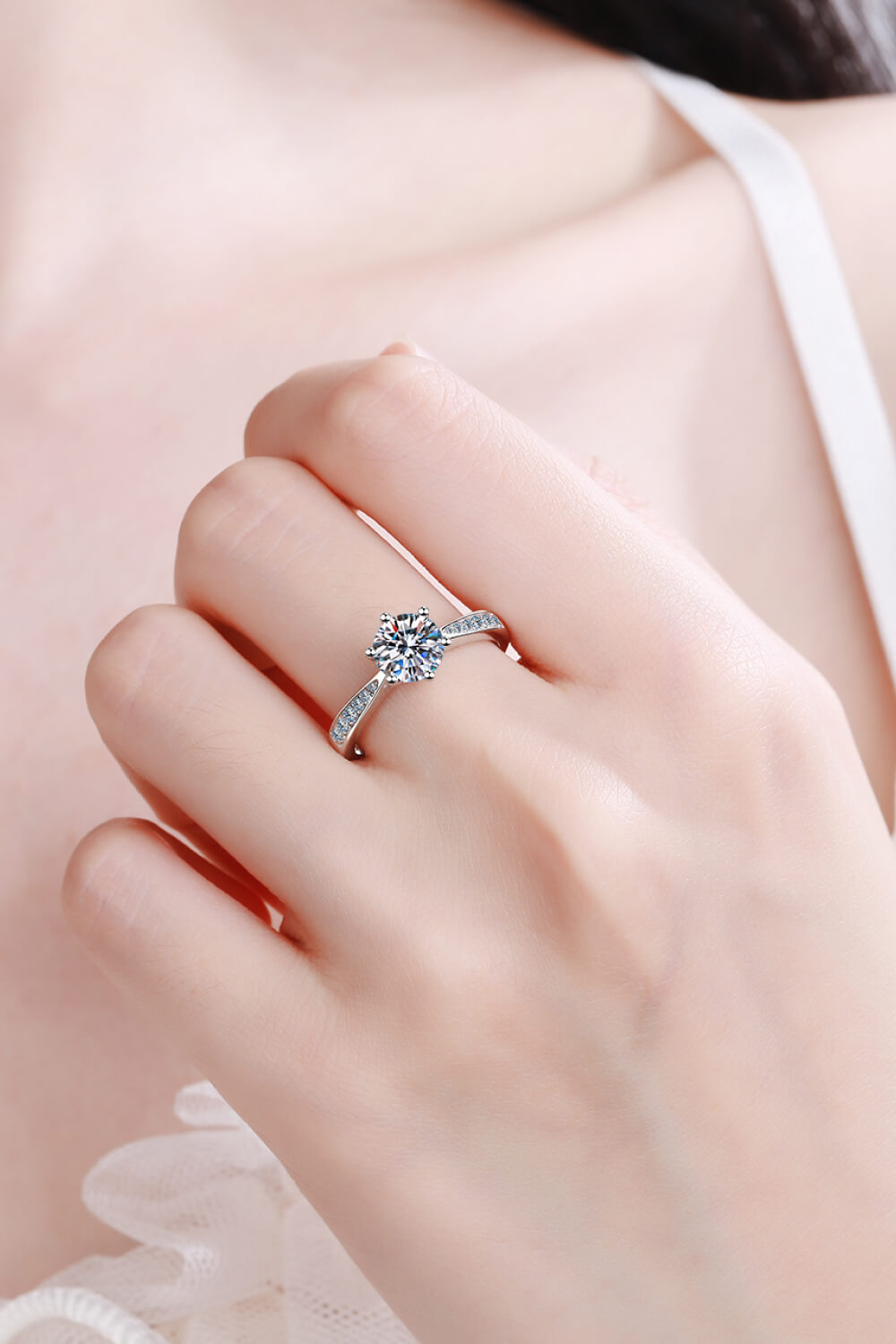 925 Sterling Silver Moissanite Adjustable Ring-Trendsi-Silver-10-[option4]-[option5]-[option6]-[option7]-[option8]-Shop-Boutique-Clothing-for-Women-Online