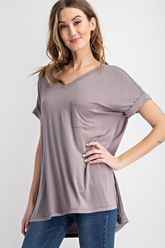 Rae Mode Modal V Neck High Low Tee-Rae Mode-[option4]-[option5]-[option6]-[option7]-[option8]-Shop-Boutique-Clothing-for-Women-Online