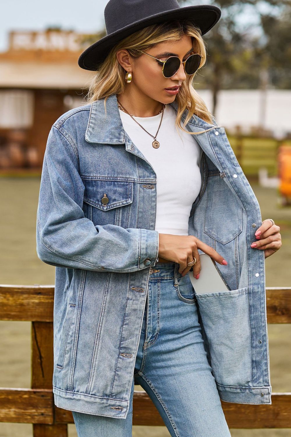 Buttoned Collared Neck Denim Jacket with Pockets-Trendsi-[option4]-[option5]-[option6]-[option7]-[option8]-Shop-Boutique-Clothing-for-Women-Online