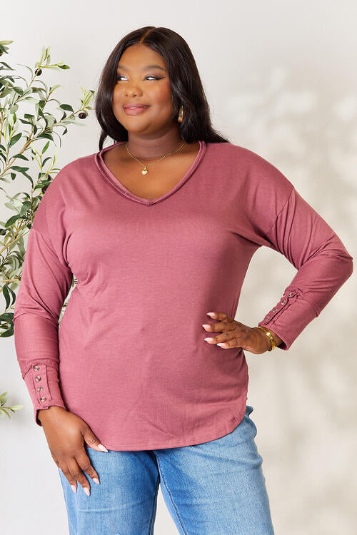 Culture Code V-Neck Exposed Seam Long Sleeve Top-Trendsi-Dusty Berry-S-[option4]-[option5]-[option6]-[option7]-[option8]-Shop-Boutique-Clothing-for-Women-Online