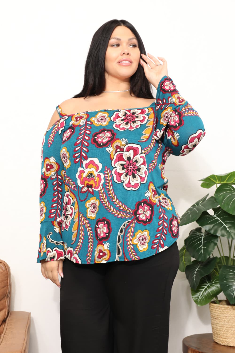 Sew In Love Floral Cold Shoulder Blouse-Trendsi-Floral-S-[option4]-[option5]-[option6]-[option7]-[option8]-Shop-Boutique-Clothing-for-Women-Online