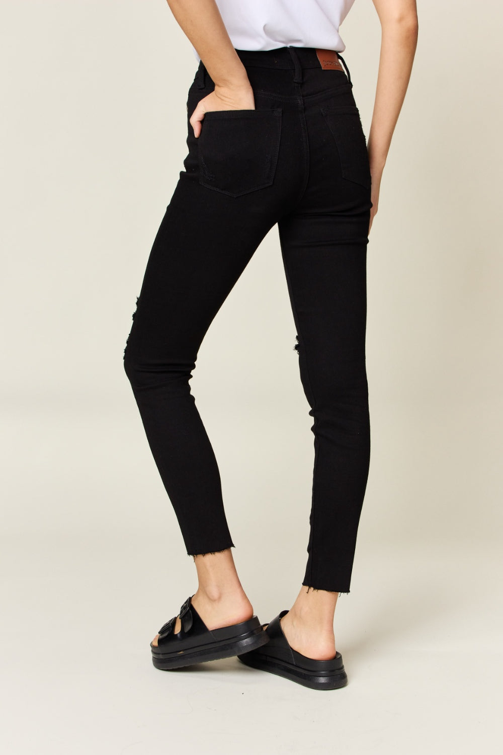 Judy Blue Black Distressed Tummy Control High Waist Skinny Jeans-Trendsi-[option4]-[option5]-[option6]-[option7]-[option8]-Shop-Boutique-Clothing-for-Women-Online