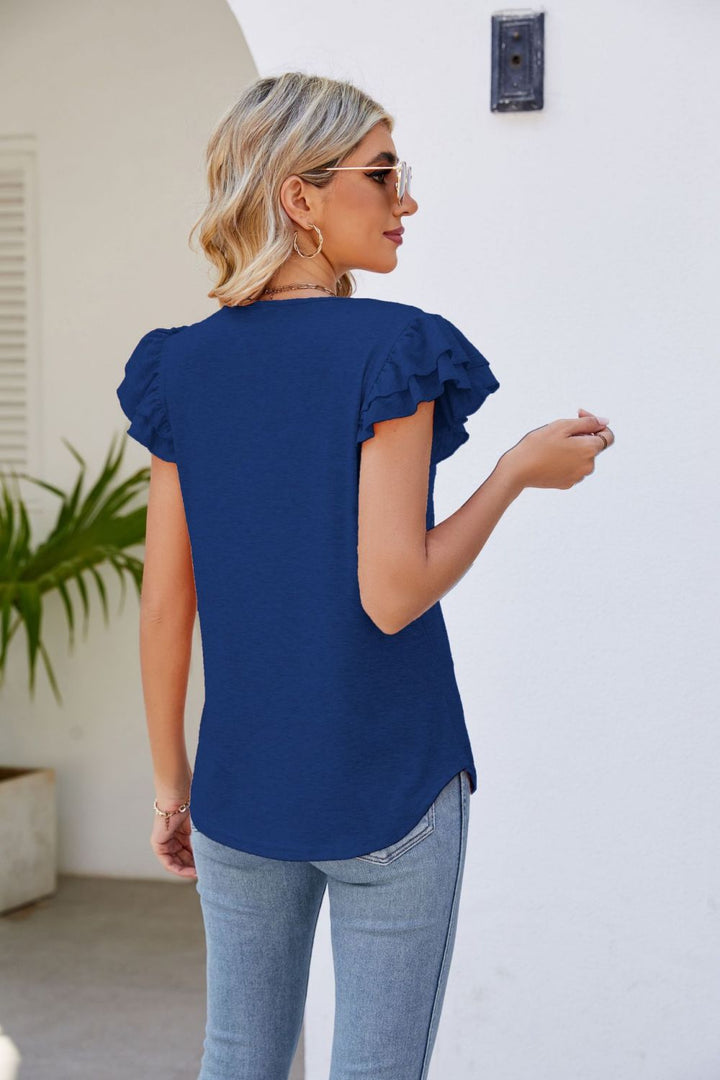 Smocked Flutter Sleeve V-Neck Top-Trendsi-[option4]-[option5]-[option6]-[option7]-[option8]-Shop-Boutique-Clothing-for-Women-Online