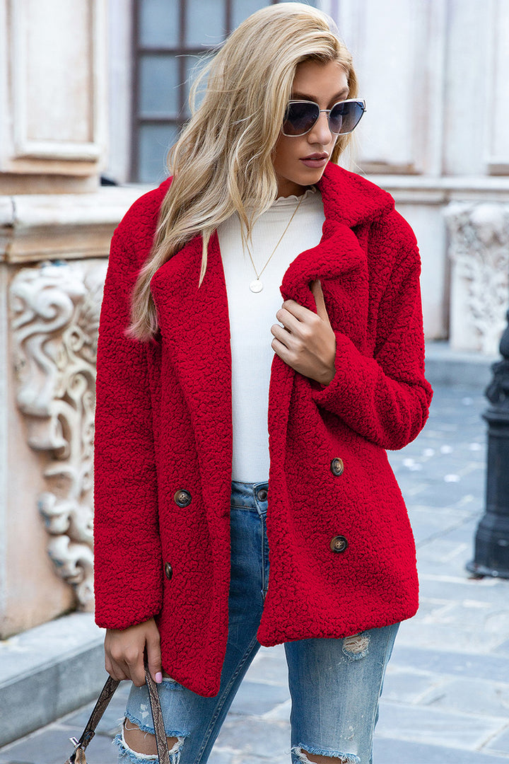 Lapel Collar Teddy Sherpa Coat-Trendsi-Deep Red-S-[option4]-[option5]-[option6]-[option7]-[option8]-Shop-Boutique-Clothing-for-Women-Online