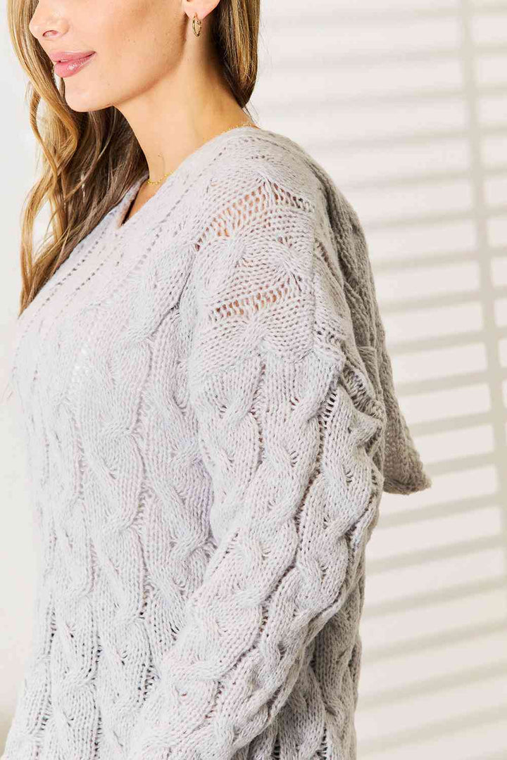 Woven Right Cable-Knit Hooded Sweater-Trendsi-[option4]-[option5]-[option6]-[option7]-[option8]-Shop-Boutique-Clothing-for-Women-Online