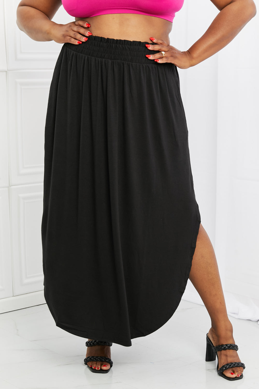 Zenana It's My Time Side Scoop Scrunch Skirt in Black-Trendsi-Black-S-[option4]-[option5]-[option6]-[option7]-[option8]-Shop-Boutique-Clothing-for-Women-Online