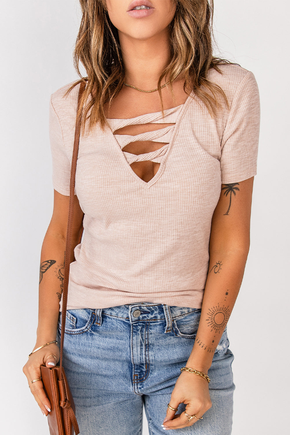 Strappy Ribbed Knit T-Shirt-Trendsi-Apricot-S-[option4]-[option5]-[option6]-[option7]-[option8]-Shop-Boutique-Clothing-for-Women-Online