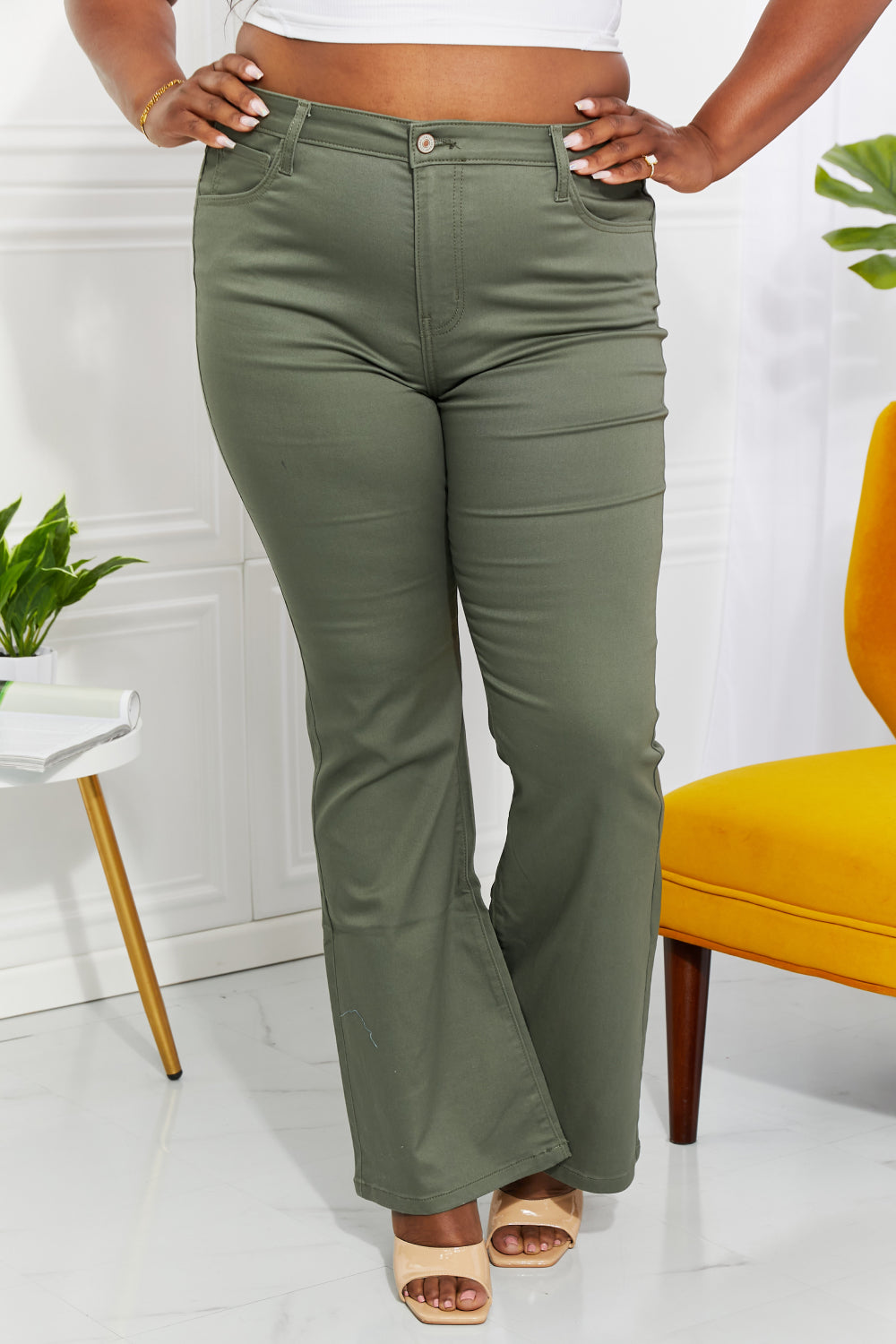 Zenana Clementine High-Rise Bootcut Jeans in Olive-Trendsi-[option4]-[option5]-[option6]-[option7]-[option8]-Shop-Boutique-Clothing-for-Women-Online