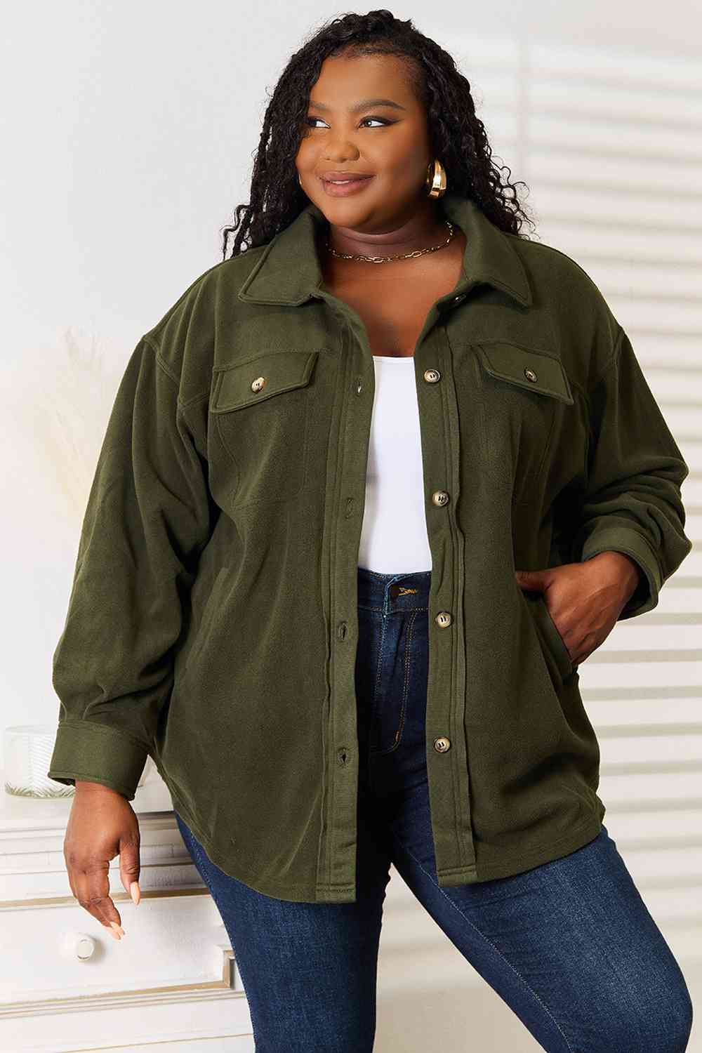 Heimish Cozy Girl Button Down Shacket-Trendsi-Army Green-S-[option4]-[option5]-[option6]-[option7]-[option8]-Shop-Boutique-Clothing-for-Women-Online