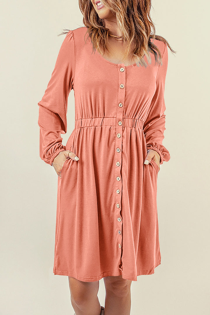 Ella Magic Button Down Long Sleeve Dress with Pockets-Trendsi-Emerald-L-[option4]-[option5]-[option6]-[option7]-[option8]-Shop-Boutique-Clothing-for-Women-Online