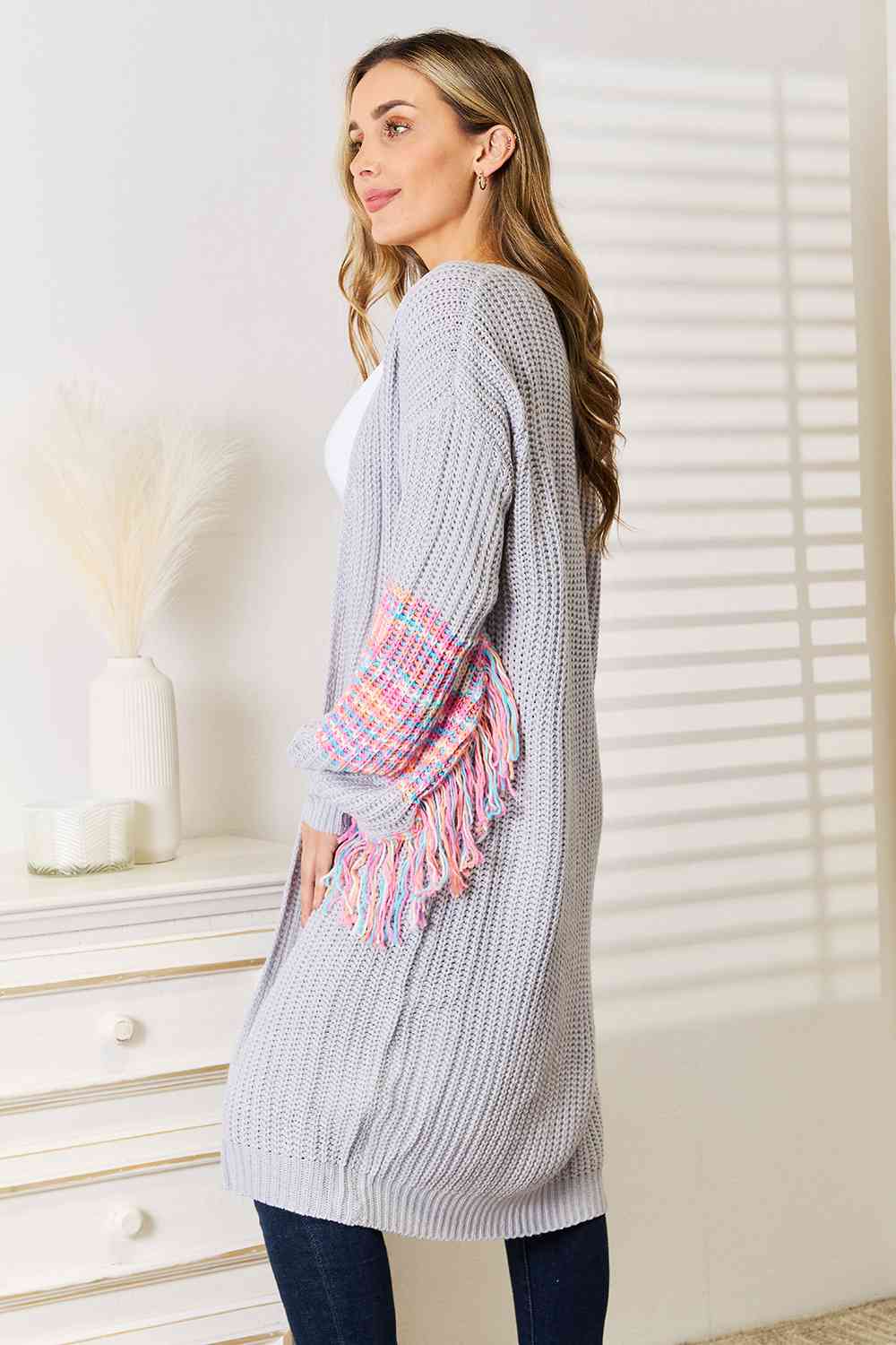 Woven Right Fringe Sleeve Dropped Shoulder Cardigan-Trendsi-[option4]-[option5]-[option6]-[option7]-[option8]-Shop-Boutique-Clothing-for-Women-Online