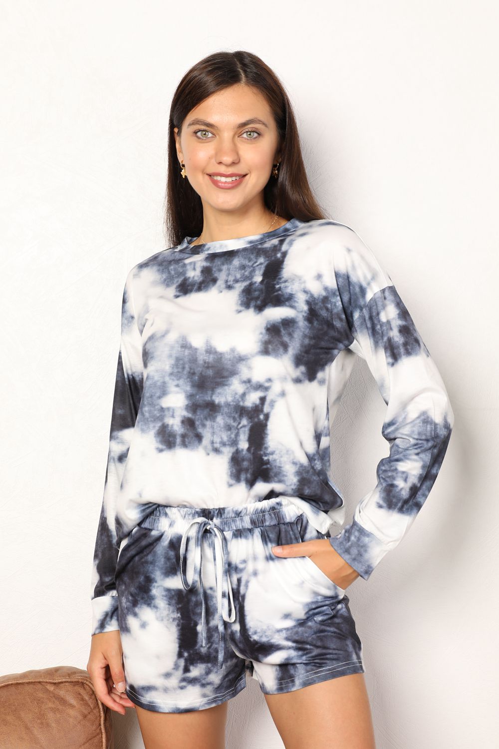 Double Take Tie-Dye Round Neck Top and Shorts Lounge Set-Trendsi-[option4]-[option5]-[option6]-[option7]-[option8]-Shop-Boutique-Clothing-for-Women-Online