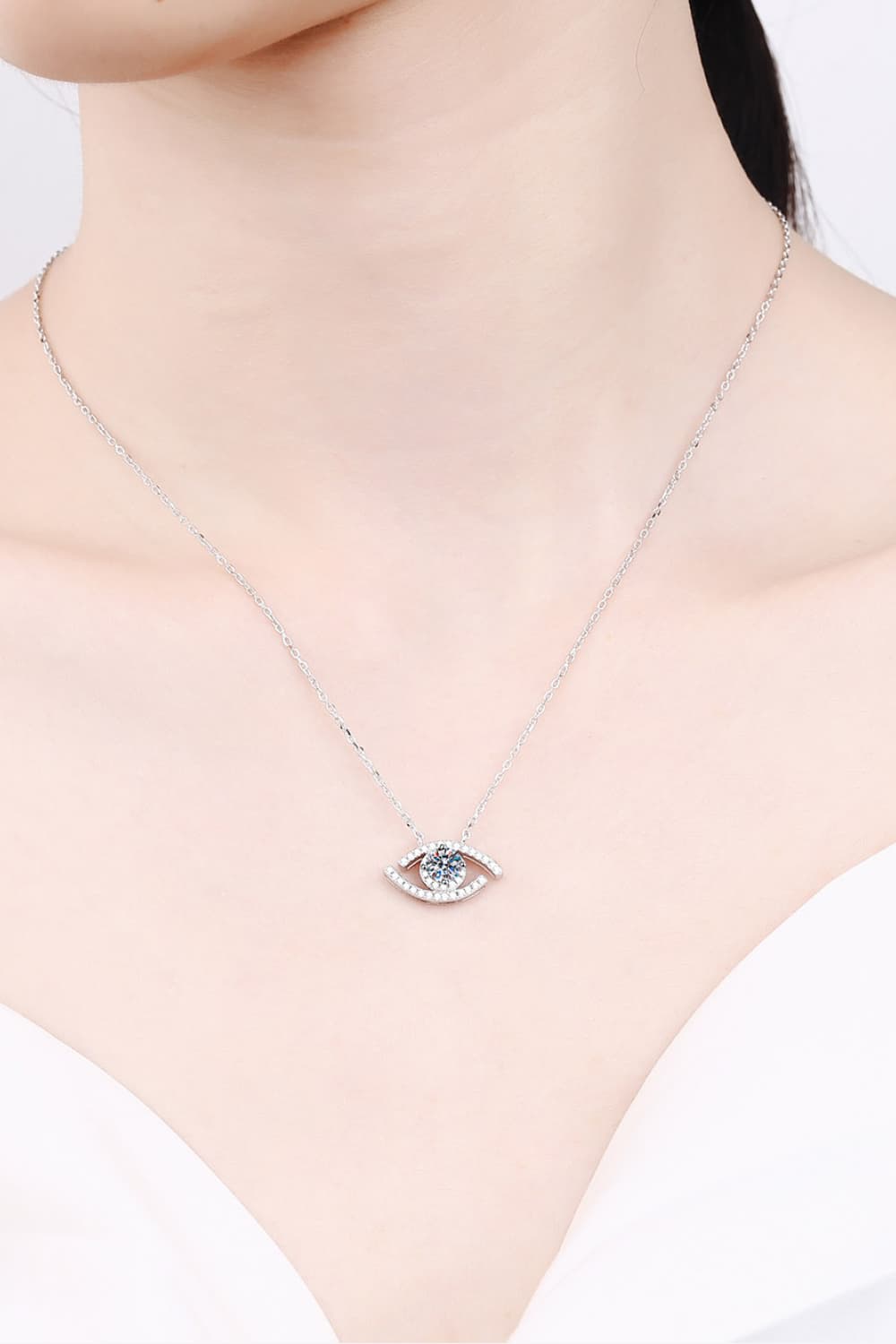 Moissanite Evil Eye Pendant 925 Sterling Silver Necklace-Trendsi-Silver-One Size-[option4]-[option5]-[option6]-[option7]-[option8]-Shop-Boutique-Clothing-for-Women-Online