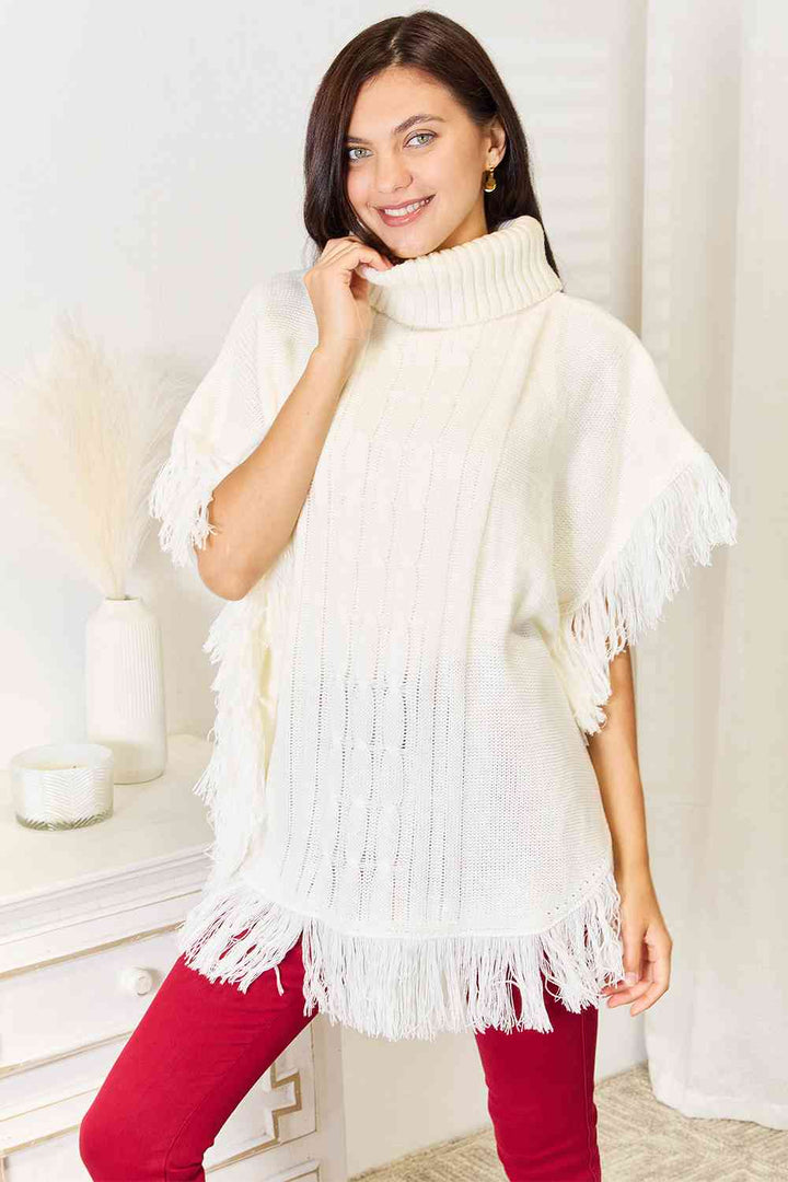 Justin Taylor Turtle Neck Fringe Poncho-Trendsi-Ivory-One Size-[option4]-[option5]-[option6]-[option7]-[option8]-Shop-Boutique-Clothing-for-Women-Online