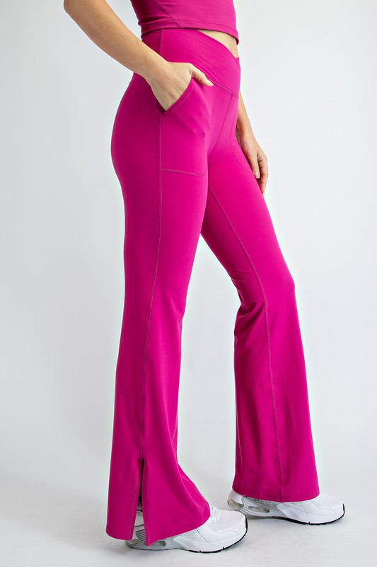 Rae Mode V Waist Flared Yoga Pants with Pockets-Rae Mode-Raspberry-S-[option4]-[option5]-[option6]-[option7]-[option8]-Shop-Boutique-Clothing-for-Women-Online