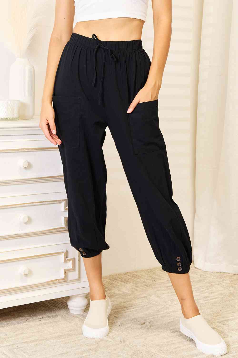 Double Take Decorative Button Cropped Pants-Trendsi-[option4]-[option5]-[option6]-[option7]-[option8]-Shop-Boutique-Clothing-for-Women-Online