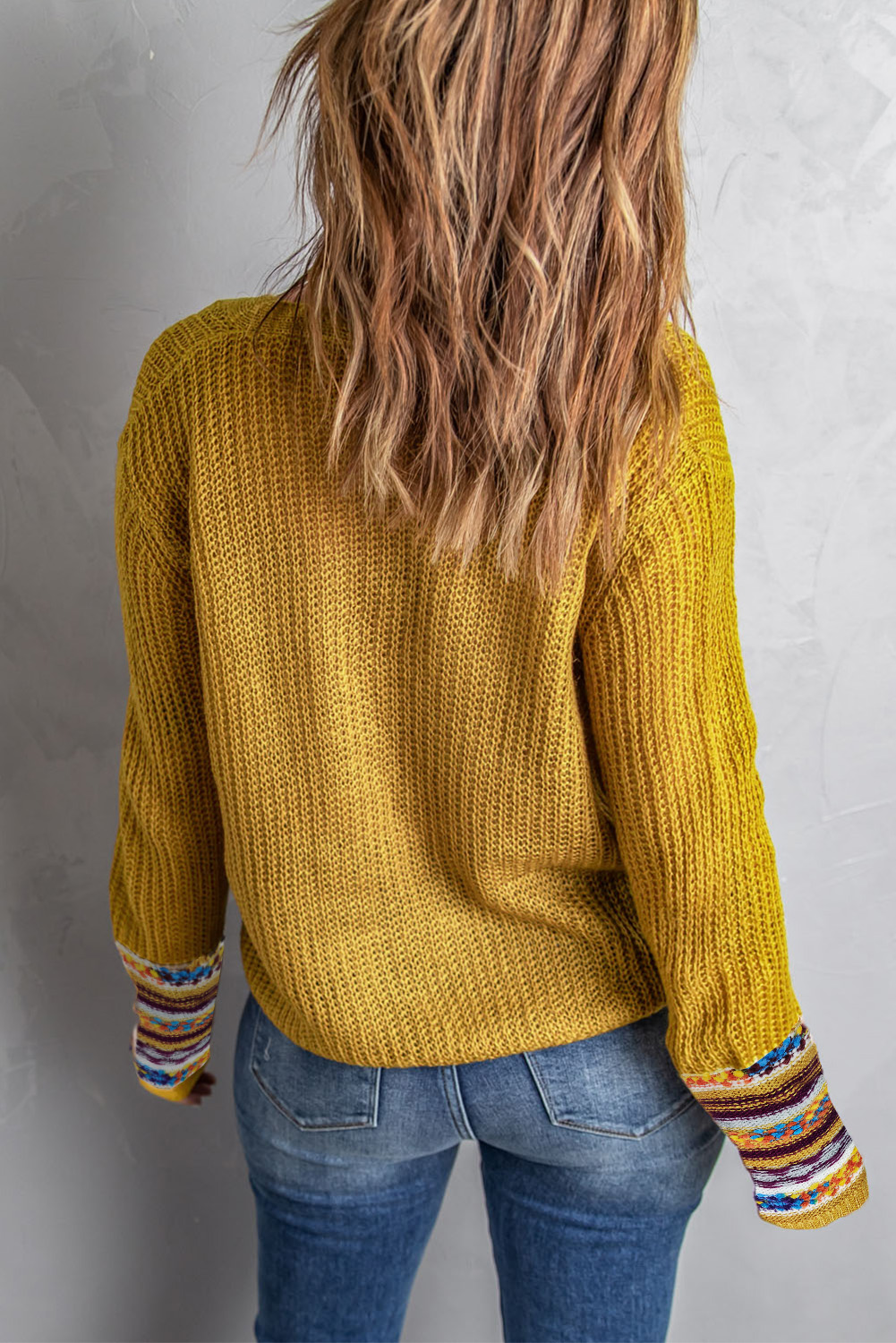 Yellow Lace Up V Neck Knit Sweater-Sweaters-The Bee Chic Boutique-[option4]-[option5]-[option6]-[option7]-[option8]-Shop-Boutique-Clothing-for-Women-Online