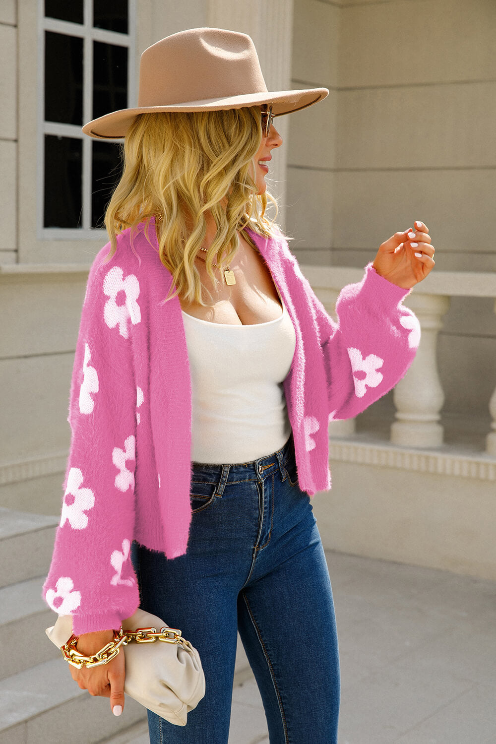 Floral Open Front Fuzzy Cardigan-Trendsi-[option4]-[option5]-[option6]-[option7]-[option8]-Shop-Boutique-Clothing-for-Women-Online