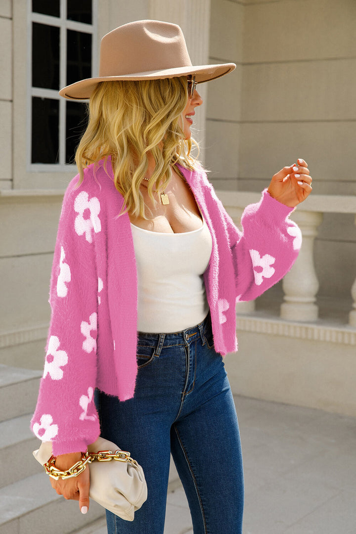 Floral Open Front Fuzzy Cardigan-Trendsi-[option4]-[option5]-[option6]-[option7]-[option8]-Shop-Boutique-Clothing-for-Women-Online