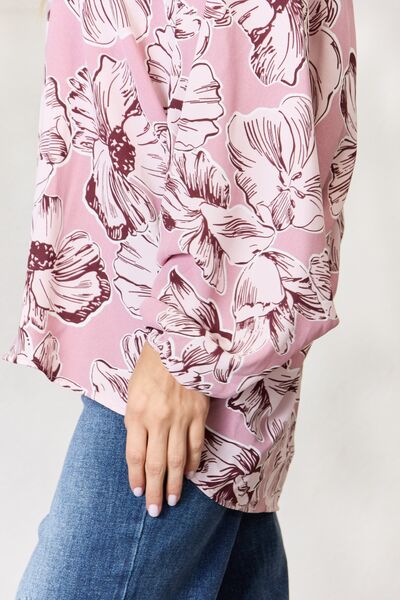 Heimish Floral V-Neck Balloon Sleeve Blouse-Trendsi-[option4]-[option5]-[option6]-[option7]-[option8]-Shop-Boutique-Clothing-for-Women-Online