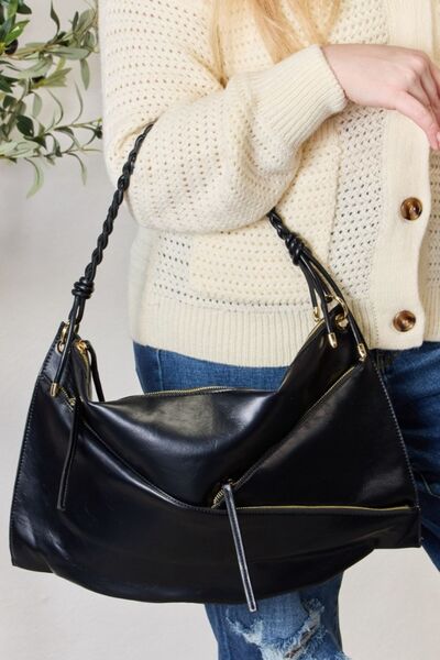 SHOMICO Zipper Detail Shoulder Bag with Pouch-Trendsi-BLACK-One Size-[option4]-[option5]-[option6]-[option7]-[option8]-Shop-Boutique-Clothing-for-Women-Online