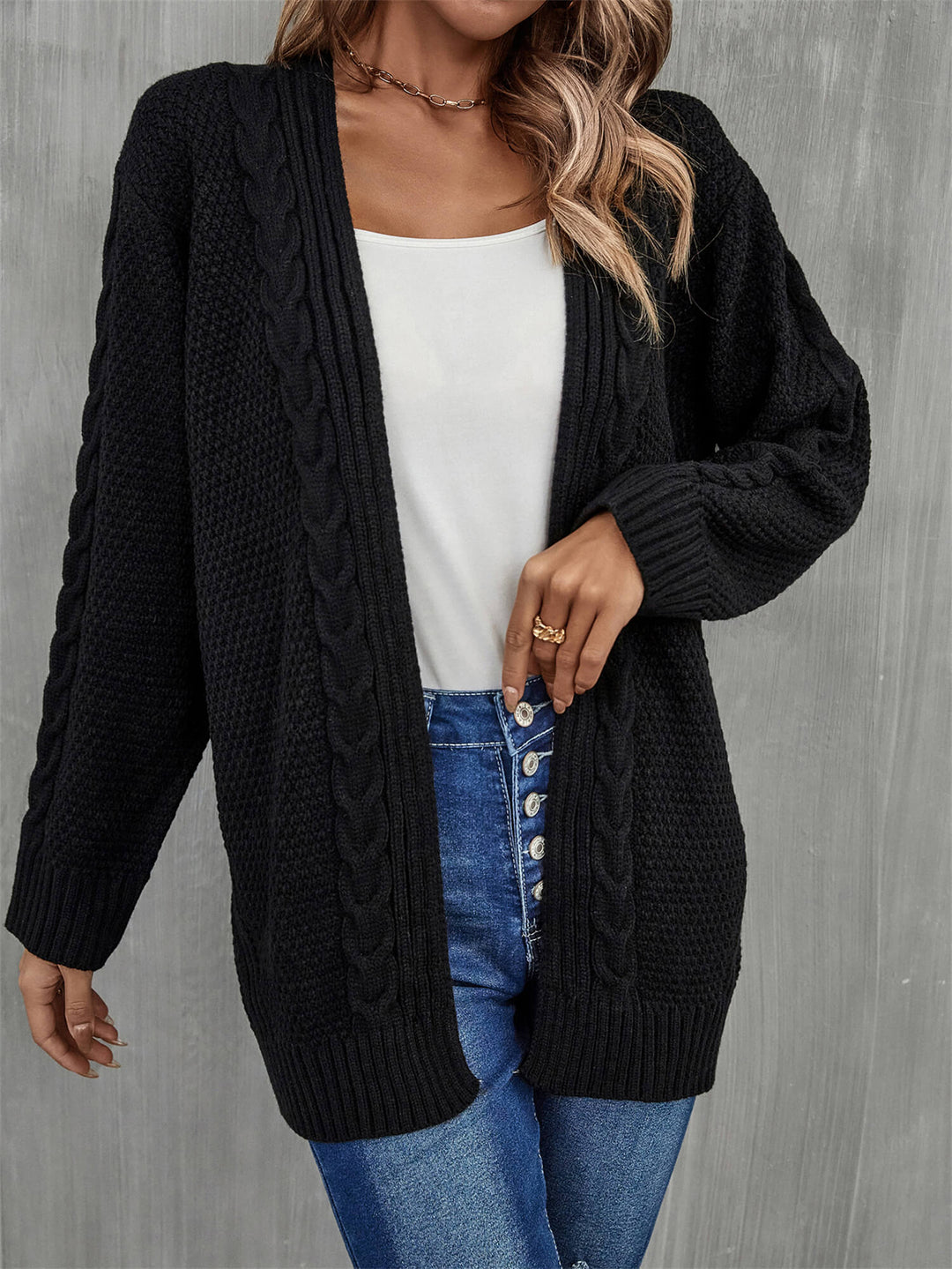 Warm Fall Mixed Knit Open Front Longline Cardigan-Trendsi-[option4]-[option5]-[option6]-[option7]-[option8]-Shop-Boutique-Clothing-for-Women-Online