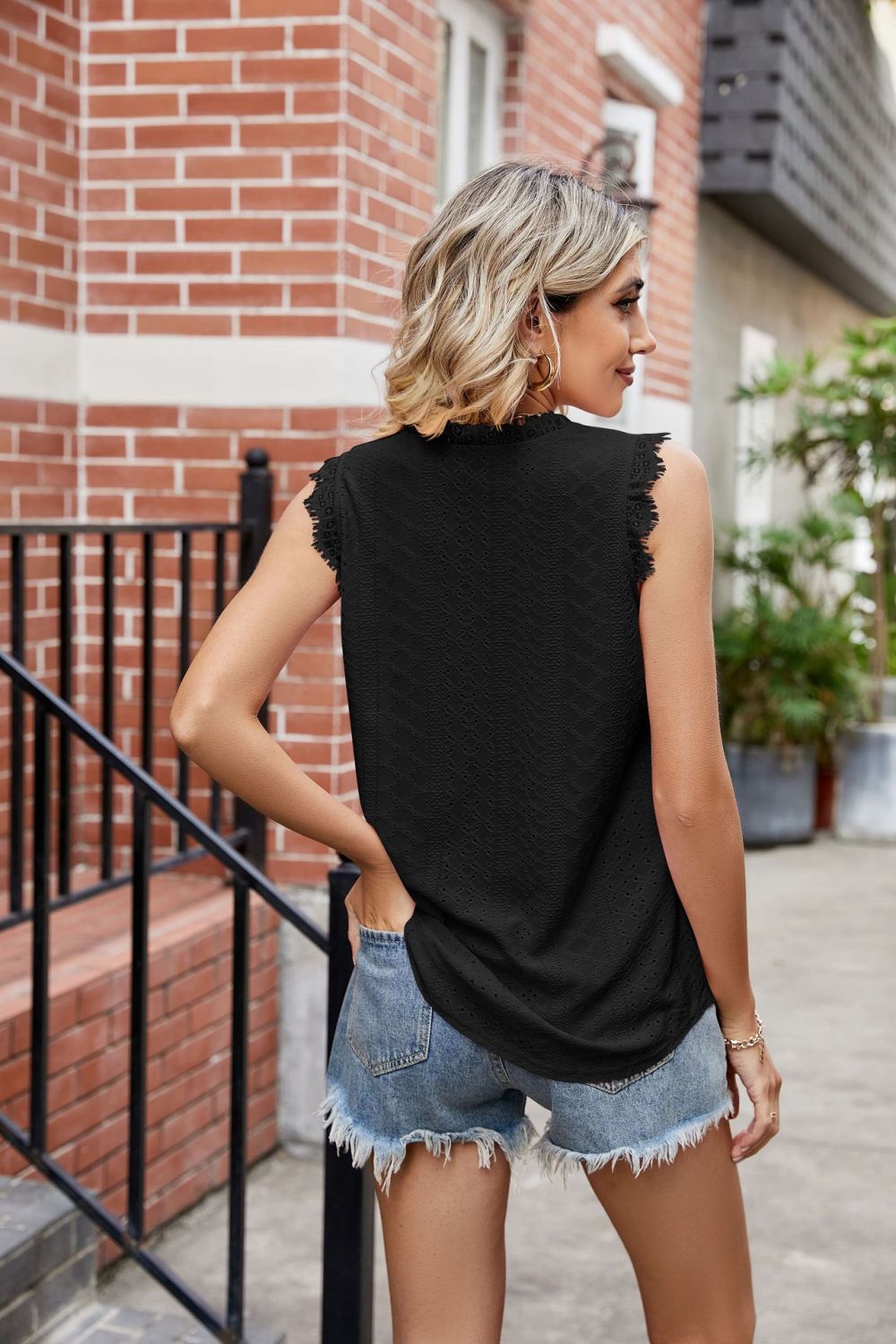 Eyelet Lace Trim Eyelash V-Neck Tank-Trendsi-[option4]-[option5]-[option6]-[option7]-[option8]-Shop-Boutique-Clothing-for-Women-Online