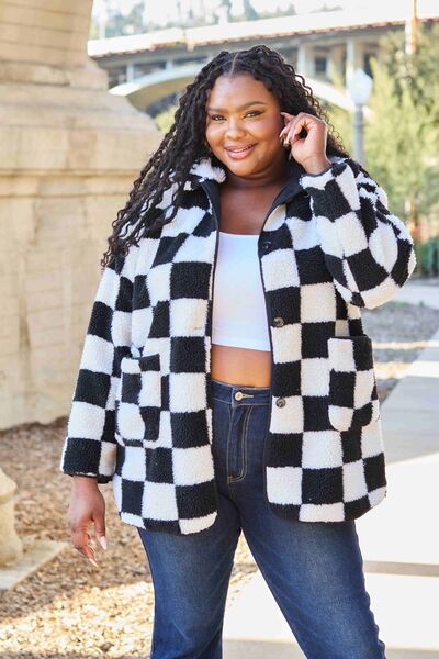 Double Take Checkered Button Front Coat with Pockets-Trendsi-[option4]-[option5]-[option6]-[option7]-[option8]-Shop-Boutique-Clothing-for-Women-Online