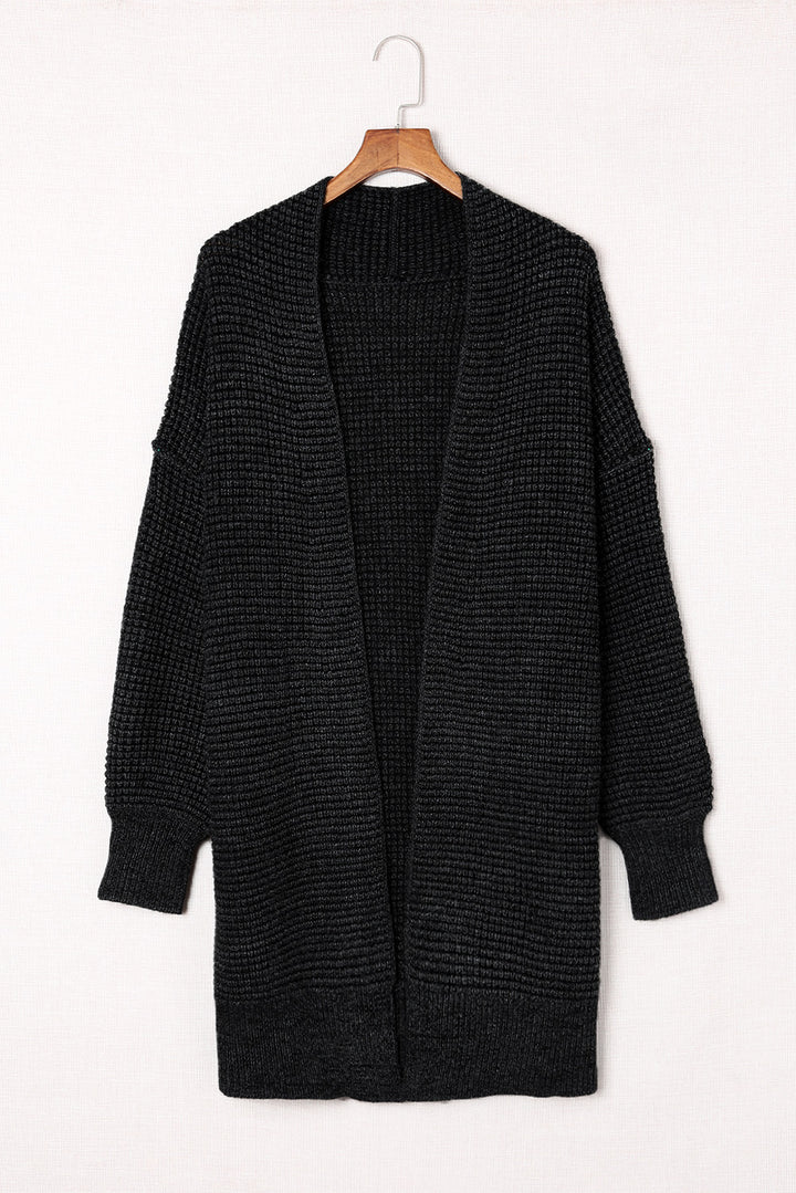 Woven Right Heathered Open Front Longline Cardigan-Trendsi-Black-S-[option4]-[option5]-[option6]-[option7]-[option8]-Shop-Boutique-Clothing-for-Women-Online