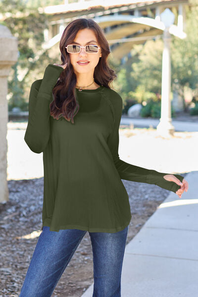 Basic Bae Round Neck Long Sleeve T-Shirt-Trendsi-Army Green-S-[option4]-[option5]-[option6]-[option7]-[option8]-Shop-Boutique-Clothing-for-Women-Online