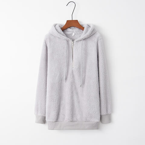 Quarter-Zip Drawstring Teddy Hoodie-Trendsi-[option4]-[option5]-[option6]-[option7]-[option8]-Shop-Boutique-Clothing-for-Women-Online