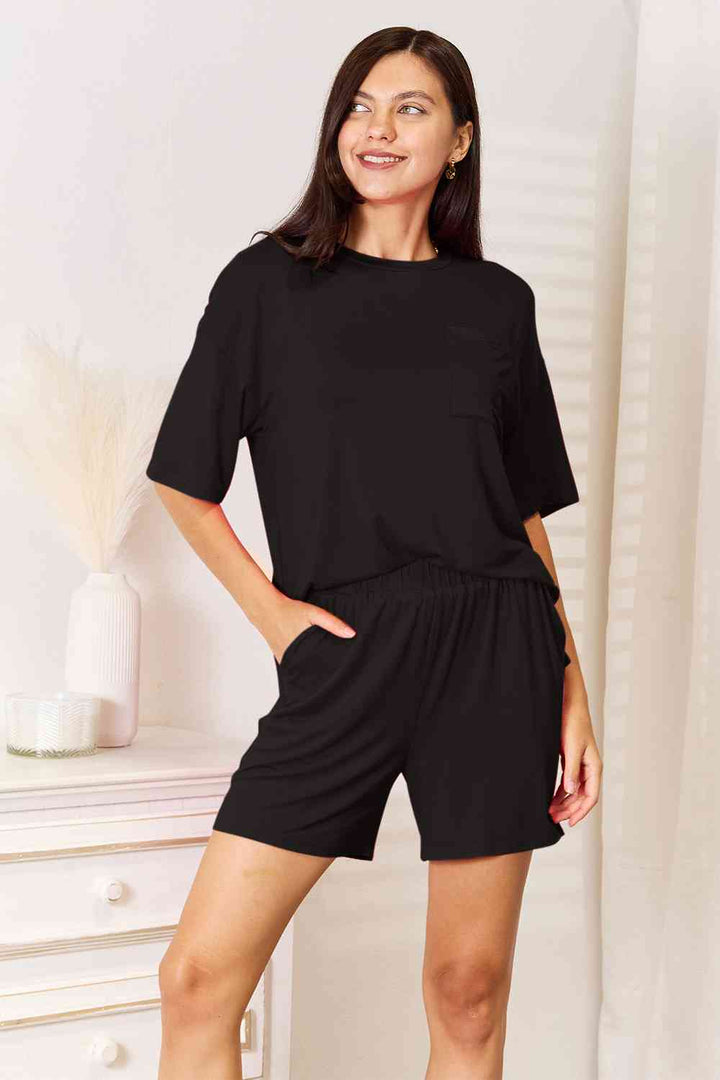 Basic Bae Soft Rayon Half Sleeve Top and Shorts Set-Trendsi-Black-S-[option4]-[option5]-[option6]-[option7]-[option8]-Shop-Boutique-Clothing-for-Women-Online