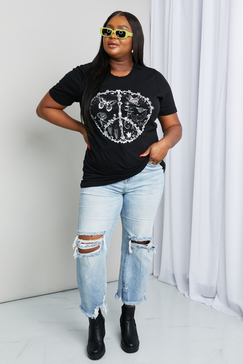 Butterfly Peace Graphic Tee Shirt-Trendsi-[option4]-[option5]-[option6]-[option7]-[option8]-Shop-Boutique-Clothing-for-Women-Online